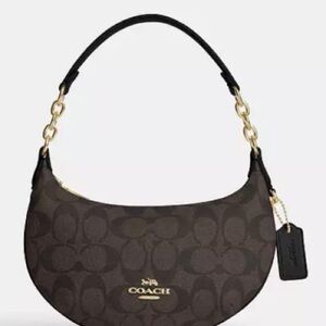Coach Dark Brown Hobo Bag with Gold Accents